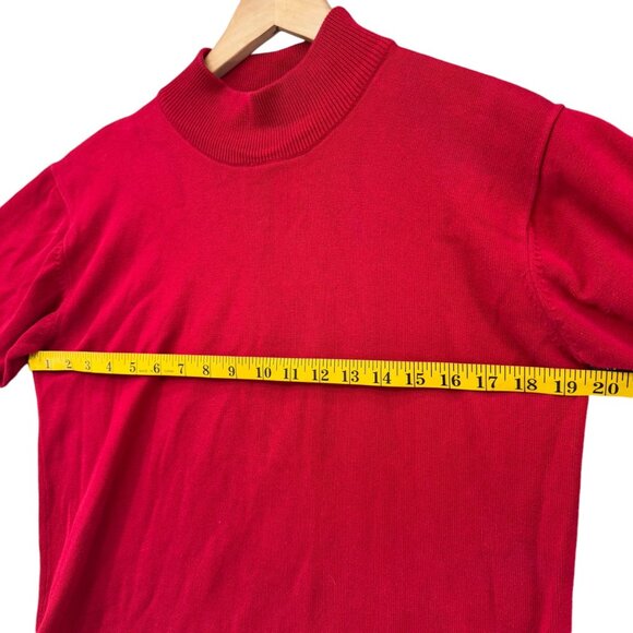 Vtg Casual Corner Sweater Womens Red Short Sleeve Mock Neck Pullover Size L - Picture 8 of 10